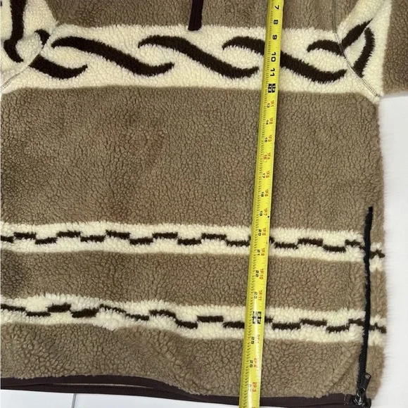 Todd Snyder Beige and Brown 1/4 Zip Sherpa Fleece Long Sleeve Sweater Zip Up